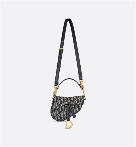 Mini Saddle Bag with Strap Blue Dior Oblique Jacquard 